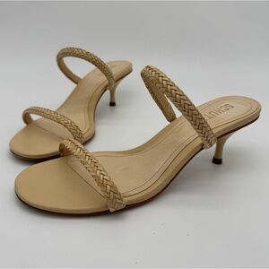 Schutz Taliah Woven Mid Nude Leather Sandal Heel Size 8 B